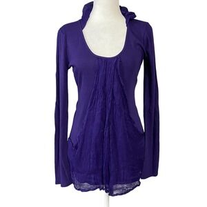 Linq Sweater Womens Medium Sheer Silk Ruffle Collar Long Sleeve Pocket Top‎